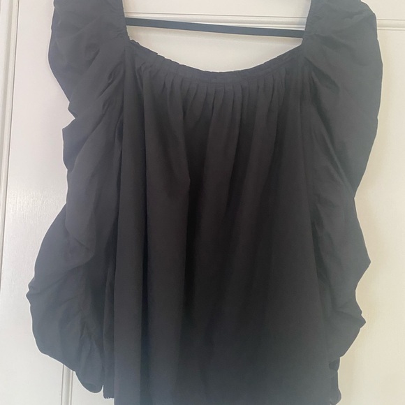 Kate Spade | Black Ruched Puff Sleeve Square-Neck Poplin Blouse Top, size 12 - Picture 7 of 9